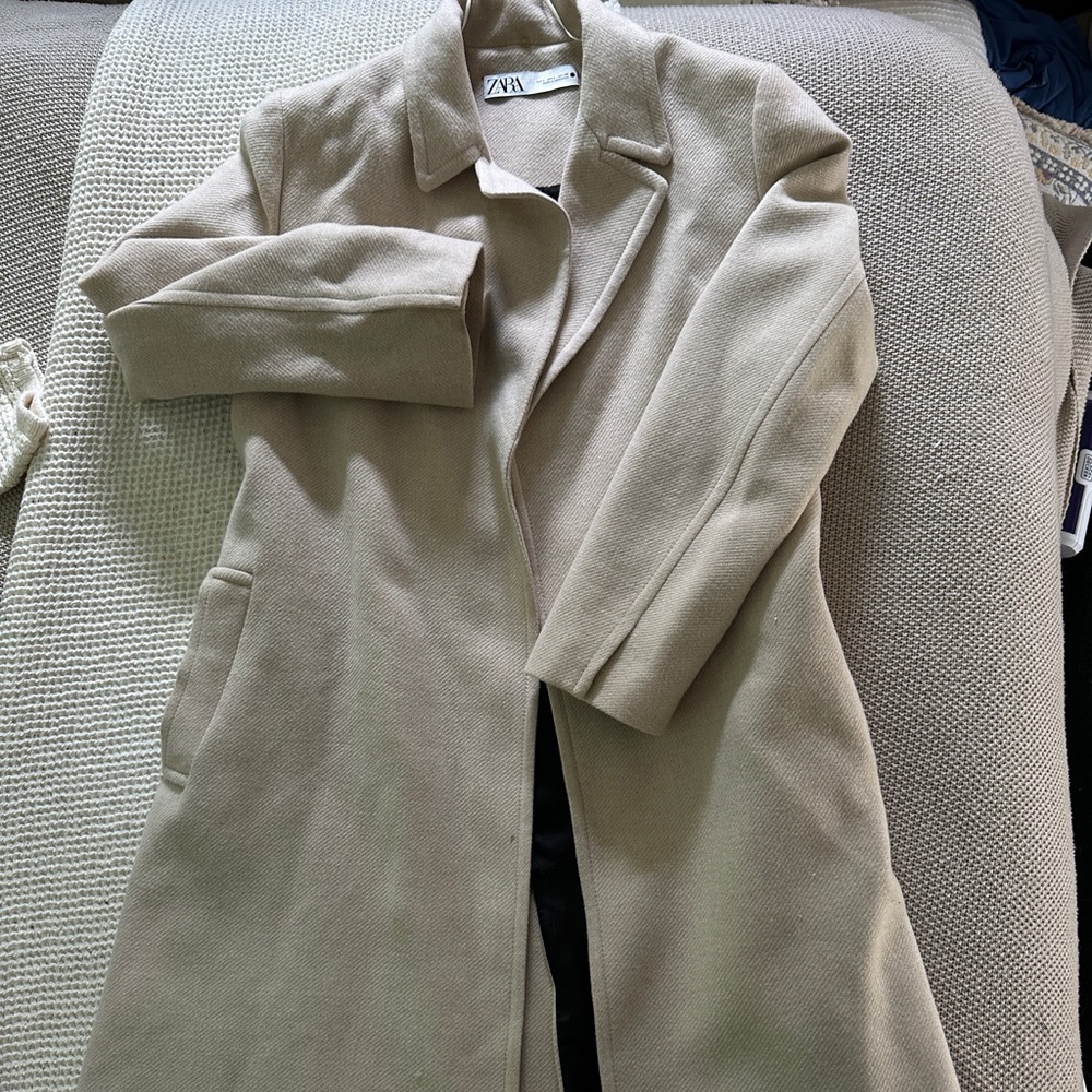 Zara Beige Long Wool Blend Coat
